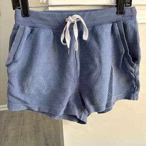 Aerie Womens Blue Ribbed Athletic Shorts With Drawstring Size M 100% Cotton